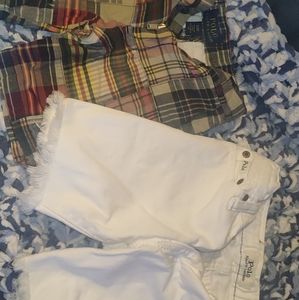 Plaid and white polo shorts 3t and 4t white and plaid